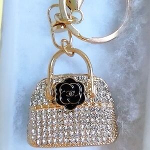 Rose Gold Bag Charm Keychain Crystal Designer Handbag